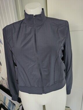 FUBU Scrub Jacket Womens Large Gray Zip Front Warm Up Active Medic Or Gorpcore